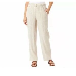Briggs Women's Linen Blend Pull-On Pants Tan Beige Large